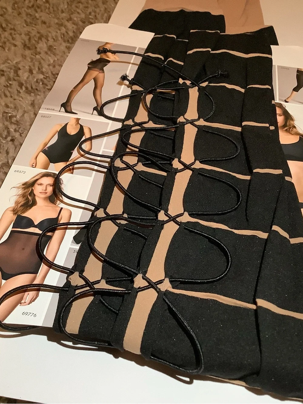 Wolford Grace tights, lacing/corset overknee design, color gobi/black, size: M